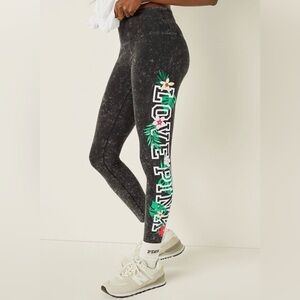 Victoria's Secret Pink Tropical Floral Tie Dye High Waist Leggings Black L